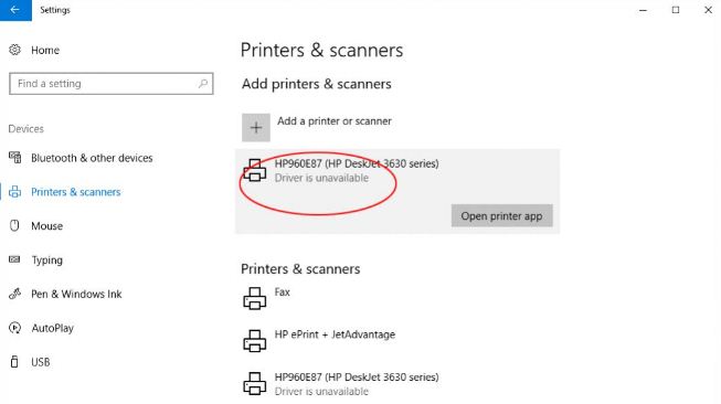 Printer Driver Unavailable