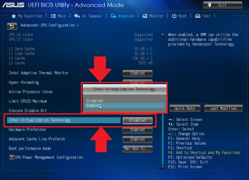 Turning on the Bluestacks Virtualization